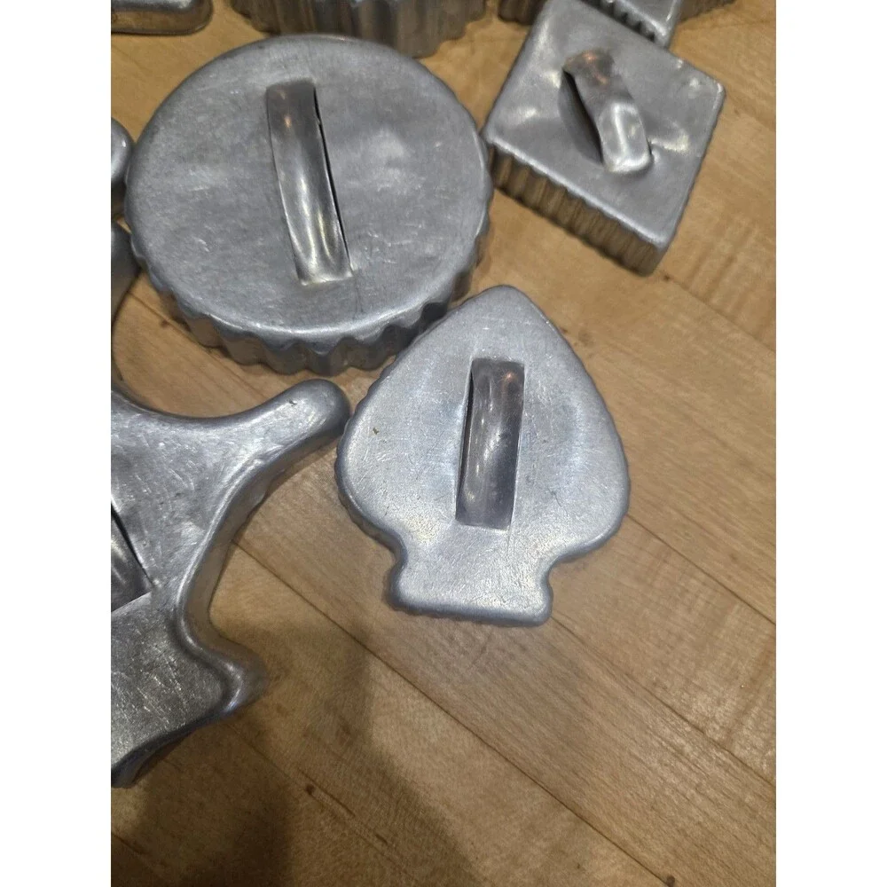 Lot of 11 Vintage Aluminum Cookie Cutters - Holiday Shapes & Arch Handles